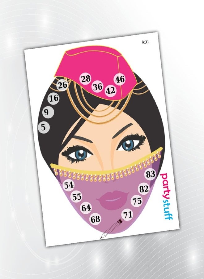 PartyStuff Anarkali Theme Tambola Housie Tickets - Anarkali Face kukuba 1 - Designer Kukuba (16 Cards) - Image 1